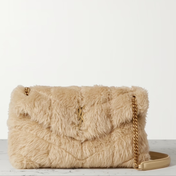 MSRP $4,100! NEW YSL SAINT LAURENT CREAM PUFFER LARGE FUR SHEARLING SHOULDER BAG - Picture 3 of 17